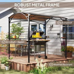 8' x 5' Hardtop Grill Gazebo, Outdoor BBQ Gazebo with PC Board Roof, BBQ Canopy Gazebo with 2 Side Shelves and 10 Hooks