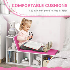 Multi-Purpose Bookshelf with 5 Cubes, 5-Cubby Bookcase with Cushioned Reading Nook and Storage Shelves, Blue