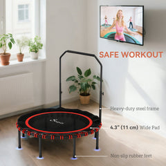 48" Foldable Rebounder Trampoline, Mini Trampoline Indoor with Adjustable Handle, Quiet and Safe Bungee Rebounder
