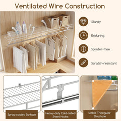 Closet Shelves Wall Mounted with Hanging Rod for Laundry Room