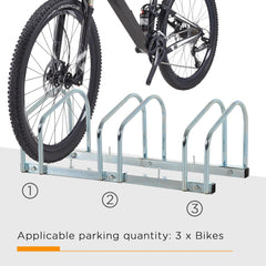 3-Bike Bicycle Floor Parking Rack Cycling Storage Stand Ground Mount Garage Organizer for Indoor and Outdoor Use Black