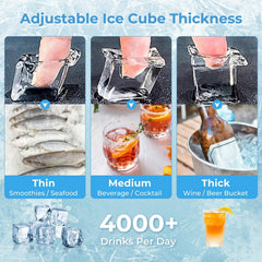 Commercial Ice Maker Machine 418 LBS/24H with 200 LBS Storage Bin-Silver