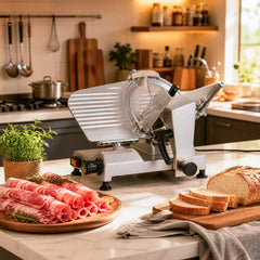 Commercial Meat Slicer with 10 inches Carbon Steel Blade and 0-0.47 inches Adjustable Thickness for Frozen Meat Cheese-Silver