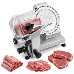 Commercial Meat Slicer with 10 inches Carbon Steel Blade and 0-0.47 inches Adjustable Thickness for Frozen Meat Cheese-Silver