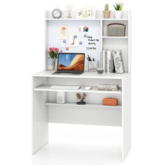 Compact Office Computer Desk with Hutch Magnetic Whiteboard-White