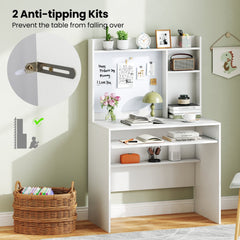 Compact Office Computer Desk with Hutch Magnetic Whiteboard-White