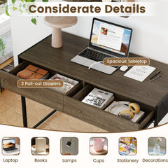 Computer Desk with 2 Drawers 44 Inch Home Office Desk with Metal Frame-Oak