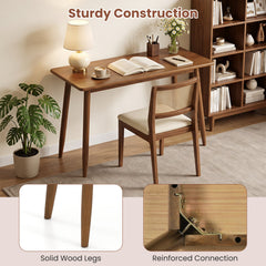 Computer Desk with Rubber Wood Legs Wooden Writing Desk with Spacious Tabletop-Walnut
