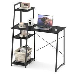 Computer Desk with Shelves and 3-Tier Storage Bookshelf-Black