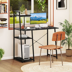 Computer Desk with Shelves and 3-Tier Storage Bookshelf-Black