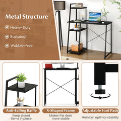 Computer Desk with Shelves and 3-Tier Storage Bookshelf-Black