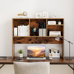 Computer Desktop Bookcase with 4 Cubbies and Open Back Compartment-Coffee
