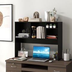 Computer Desktop Bookcase with 4 Cubbies and Open Back Compartment-Black
