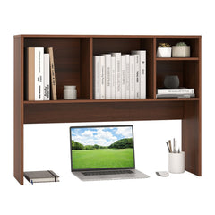 Computer Desktop Bookcase with 4 Cubbies and Open Back Compartment-Walnut