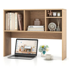 Desktop Bookshelf Hutch 37 Inch with 4 Cubbies and Open Back Compartment, Natural