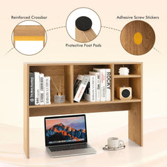 Desktop Bookshelf Hutch 37 Inch with 4 Cubbies and Open Back Compartment, Natural