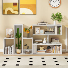 Concave Bookshelf with 3 Open Shelves & Anti-Toppling Device for Living Room-White