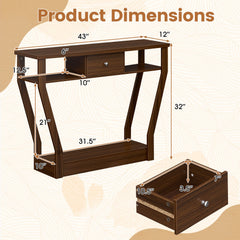 Console Hall Table with Storage Drawer and Shelf-Walnut
