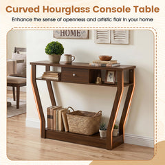Console Hall Table with Storage Drawer and Shelf-Walnut
