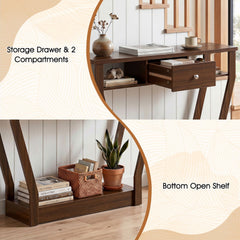 Console Hall Table with Storage Drawer and Shelf-Walnut