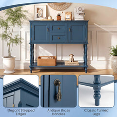 Console Table with 2 Drawers and 2 Door Cabinets and Bottom Storage Shelf-Blue