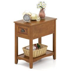 Chairside End Table with Drawer and Open Shelf, Warm Oak Toned Wood