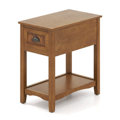 Chairside End Table with Drawer and Open Shelf, Warm Oak Toned Wood