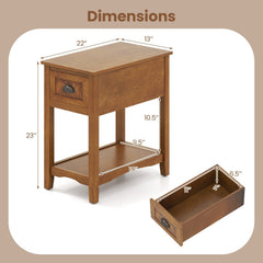 Chairside End Table with Drawer and Open Shelf, Warm Oak Toned Wood
