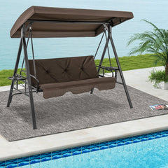 Convertible 3-Seat Patio Porch Swing Chair to Flat Bed with Adjustable Canopy-Brown