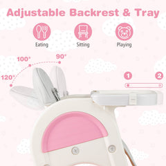 Convertible Baby High Chair with Double-layer Tray and Adjustable Backrest-Pink
