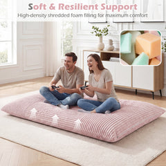 Convertible Bean Bag Floor Sofa with Machine-washable Corduroy Cover-Pink