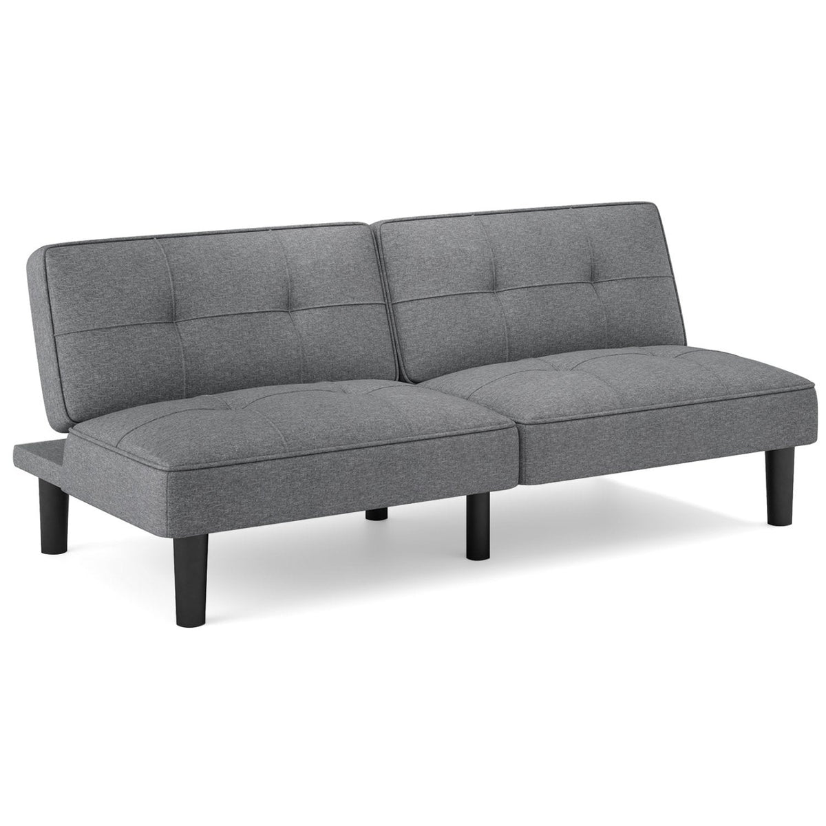 Convertible Futon Sofa Bed with 6 Position Backrest, 64 in Wide, Solid Wood Frame and Springs, Grey
