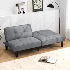 Convertible Futon Sofa Bed with 6 Position Backrest, 64 in Wide, Solid Wood Frame and Springs, Grey