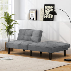 Convertible Futon Sofa Bed with 6 Position Backrest, 64 in Wide, Solid Wood Frame and Springs, Grey