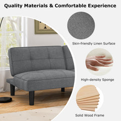 Convertible Futon Sofa Bed with 6 Position Backrest, 64 in Wide, Solid Wood Frame and Springs, Grey