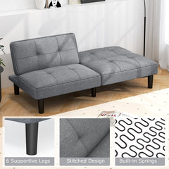 Convertible Futon Sofa Bed with 6 Position Backrest, 64 in Wide, Solid Wood Frame and Springs, Grey
