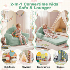 Convertible Kids Sofa 2-in-1 Fold out Toddler Couch Chair-Green
