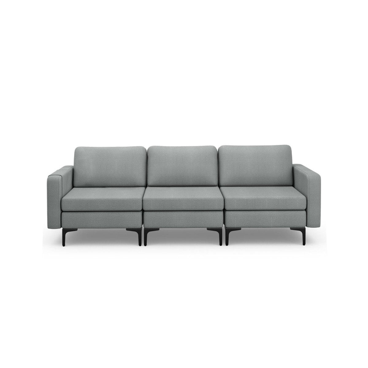 3 Seat Modular Sofa in Grey, 94.5 in Wide with Built In Outlet, 2 USB Ports and Hidden Storage Box
