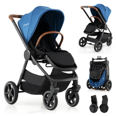 Convertible Travel Baby Stroller with Car Seat Adapters-Blue