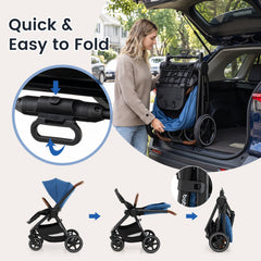 Convertible Travel Baby Stroller with Car Seat Adapters-Blue