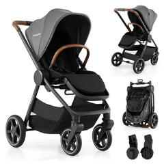 Convertible Travel Baby Stroller with Car Seat Adapters-Gray