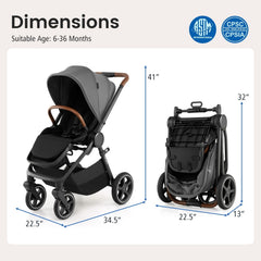 Convertible Travel Baby Stroller with Car Seat Adapters-Gray