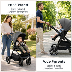Convertible Travel Baby Stroller with Car Seat Adapters-Gray
