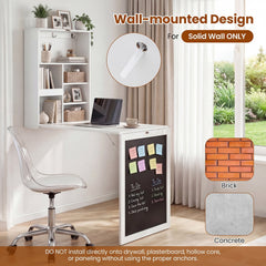 Convertible Wall Mounted Table with A Chalkboard-White