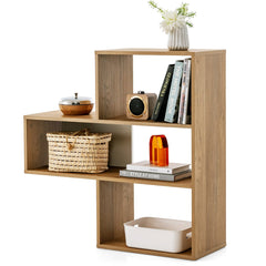 Convex 3 Shelf Bookcase in Natural Wood, 33 Inch Geometric Open Bookshelf and Organizer