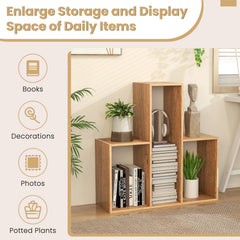 Convex 3 Shelf Bookcase in Natural Wood, 33 Inch Geometric Open Bookshelf and Organizer