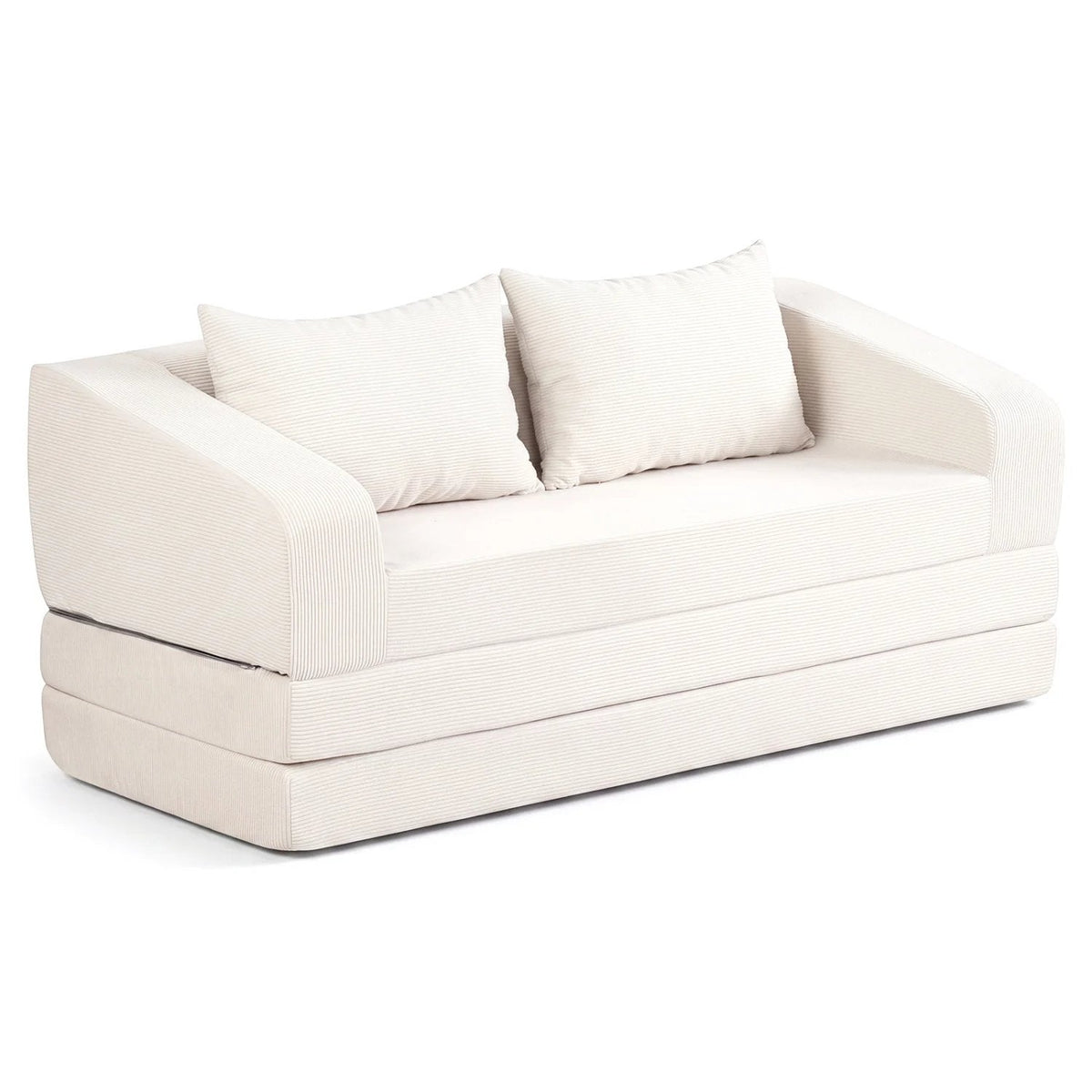 Corduroy Loveseat Sleeper Sofa in Cream, 61 in Wide, Folds Out to an 85 in Bed, Rated 705 lb