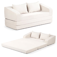 Corduroy Loveseat Sleeper Sofa in Cream, 61 in Wide, Folds Out to an 85 in Bed, Rated 705 lb
