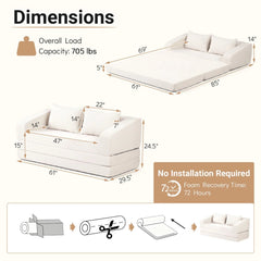 Corduroy Loveseat Sleeper Sofa in Cream, 61 in Wide, Folds Out to an 85 in Bed, Rated 705 lb