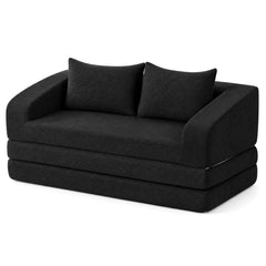 Black Corduroy Foam Sleeper Loveseat, 61 in Sofa that Opens to a 61 by 85 in Bed, No Mechanism